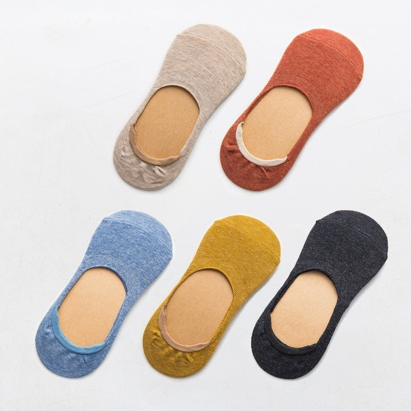 5 Pairs Spring Summer Women Socks Solid Color Fashion Wild Shallow Mouth Felmen Girls Female Invisible No Show Slipper Socks